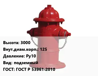 Пожарный гидрант 3000 d=125 Ру10 подземный ГОСТ: ГОСТ Р 53961-2010